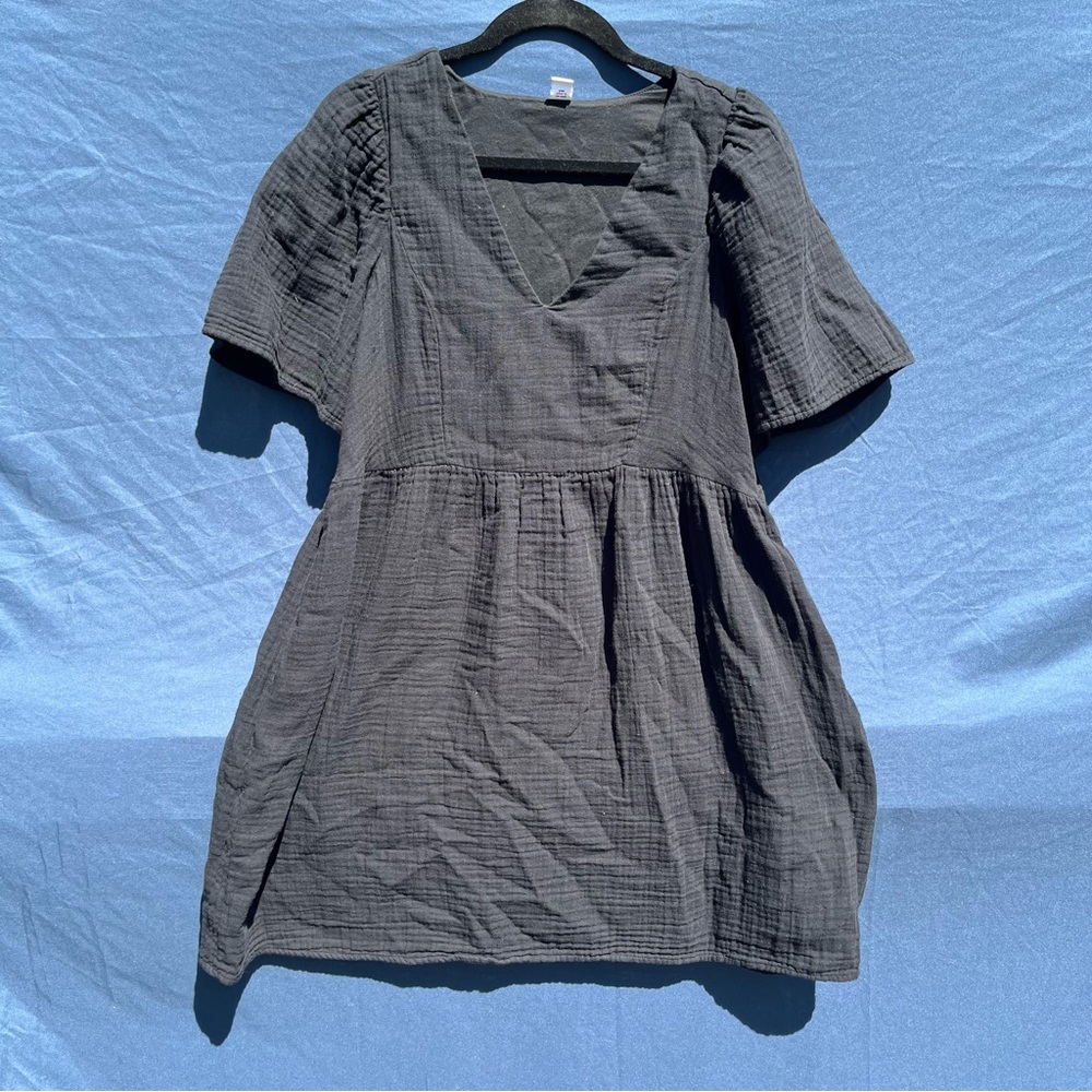 100% Cotton Old Navy Women's Medium Black V-Neck Babydoll Dress natural fibers